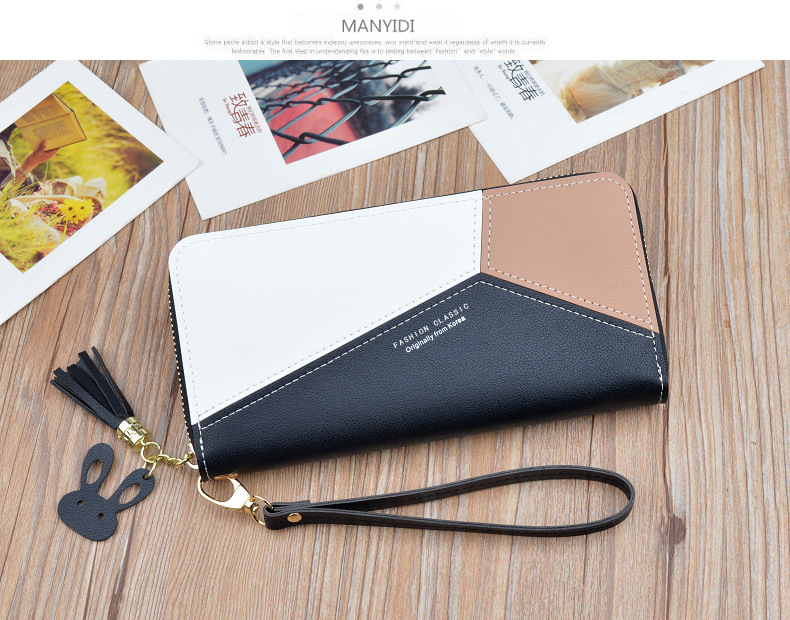Wallet Long Style for Women Korean Style Contrasting Color Stitching Zipper Tassels Large Capacity Wallet Phone Bag