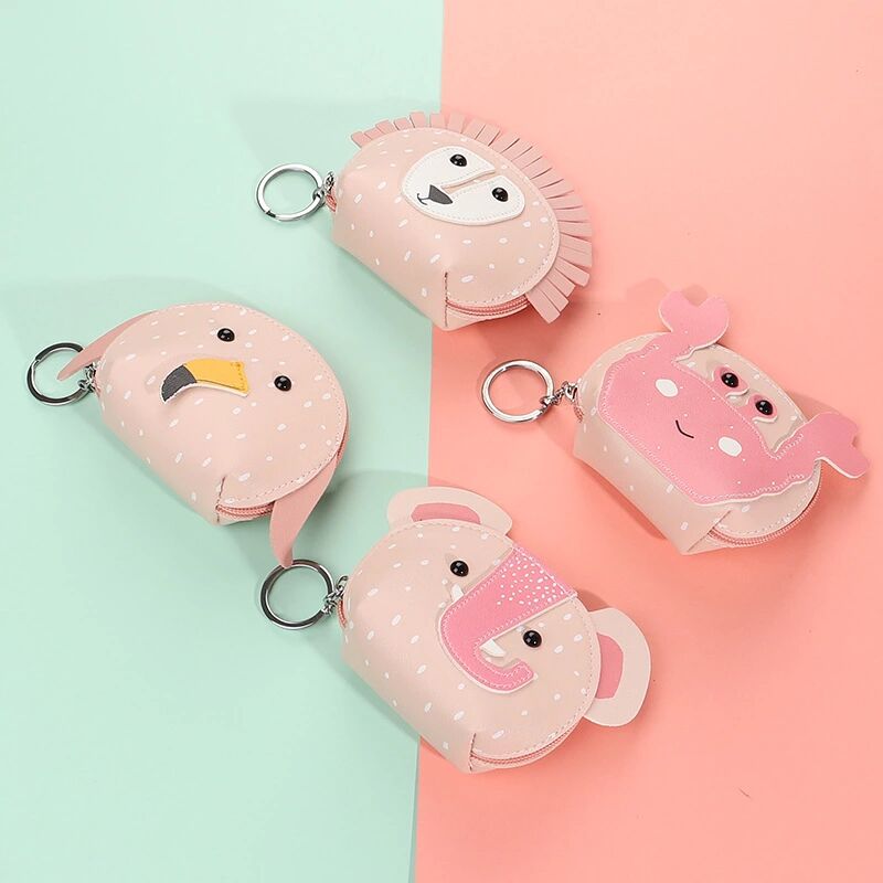 New Cartoon Cute Animal Head Promotional Gift Coin Purse Creative PU Leather Keychain Wallet Storage Bag