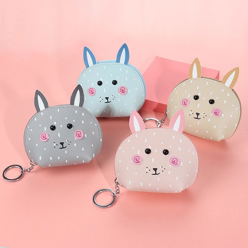 New Cartoon Cute Animal Head Promotional Gift Coin Purse Creative PU Leather Keychain Wallet Storage Bag