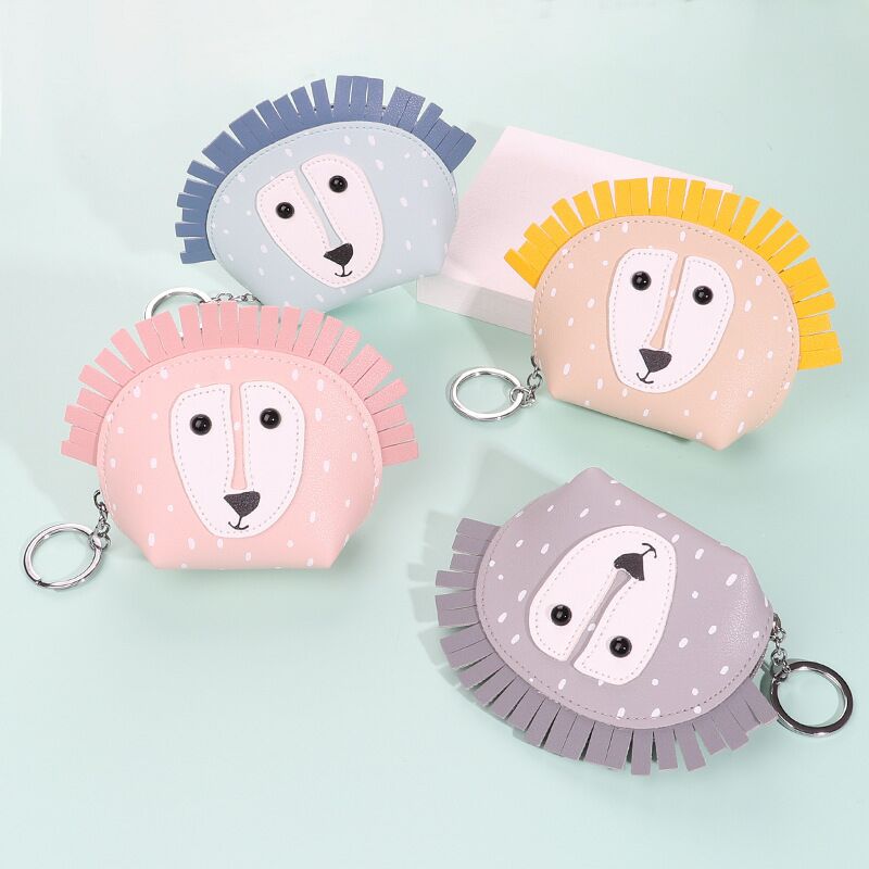 New Cartoon Cute Animal Head Promotional Gift Coin Purse Creative PU Leather Keychain Wallet Storage Bag