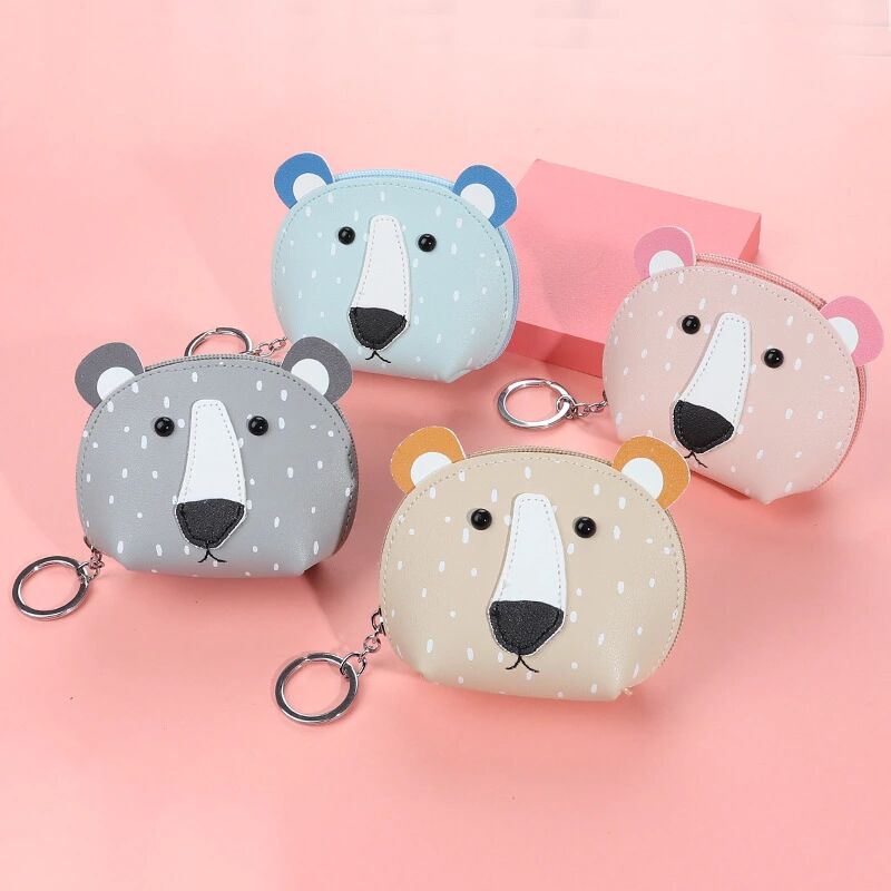 New Cartoon Cute Animal Head Promotional Gift Coin Purse Creative PU Leather Keychain Wallet Storage Bag