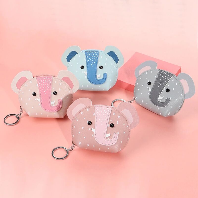 New Cartoon Cute Animal Head Promotional Gift Coin Purse Creative PU Leather Keychain Wallet Storage Bag