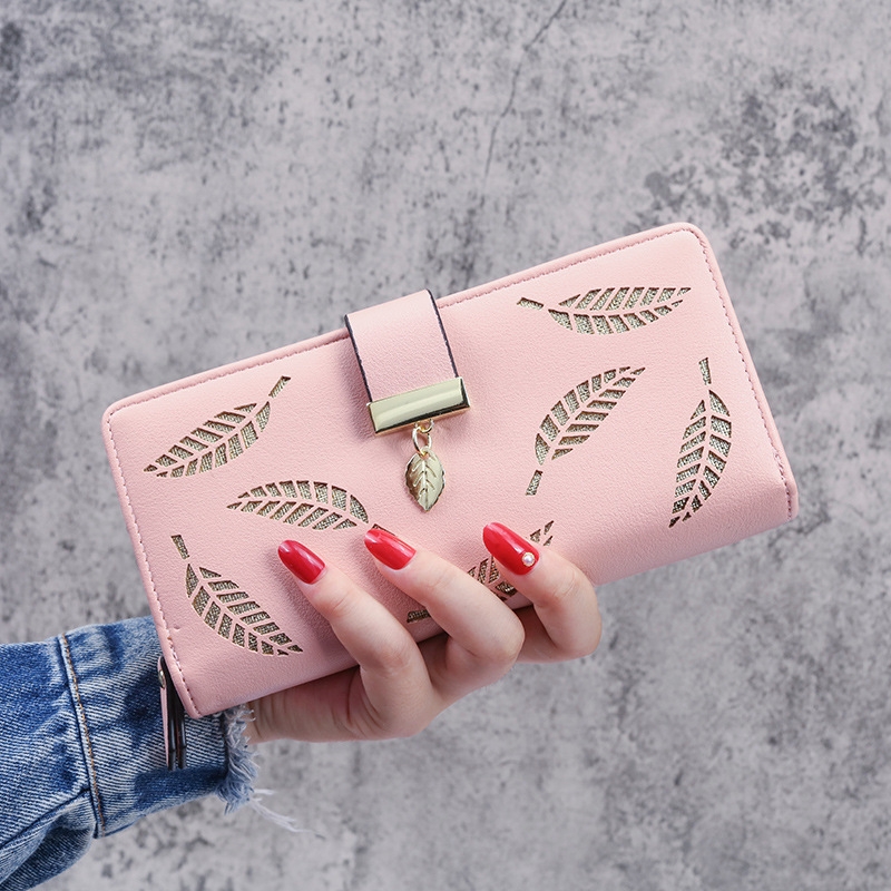 2020 New Korean Women&#039;s Wallet Long Fashion Clutch Hollow Leaves Zipper Hasp Wallet Women&#039;s Bag