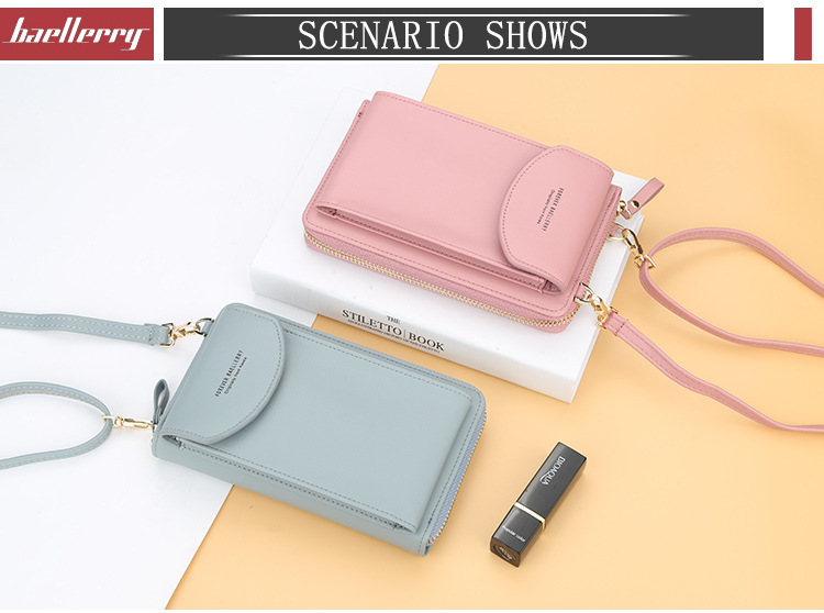 Baellerry Women's Wallet Solid Color Small Over-the-Shoulder Bag Multi-Function Mobile Phone Long Clutch Purse Women