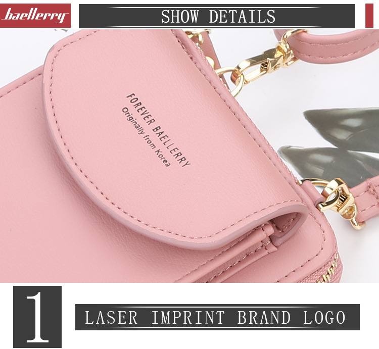 Baellerry Women's Wallet Solid Color Small Over-the-Shoulder Bag Multi-Function Mobile Phone Long Clutch Purse Women