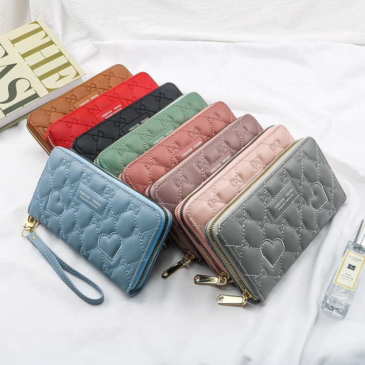 Embroidered Women&#039;s Wallet Trendy Hand-Held Single-Pull Wallet Heart-Shaped Coin Purse Multiple Card Slots Adult Wallet