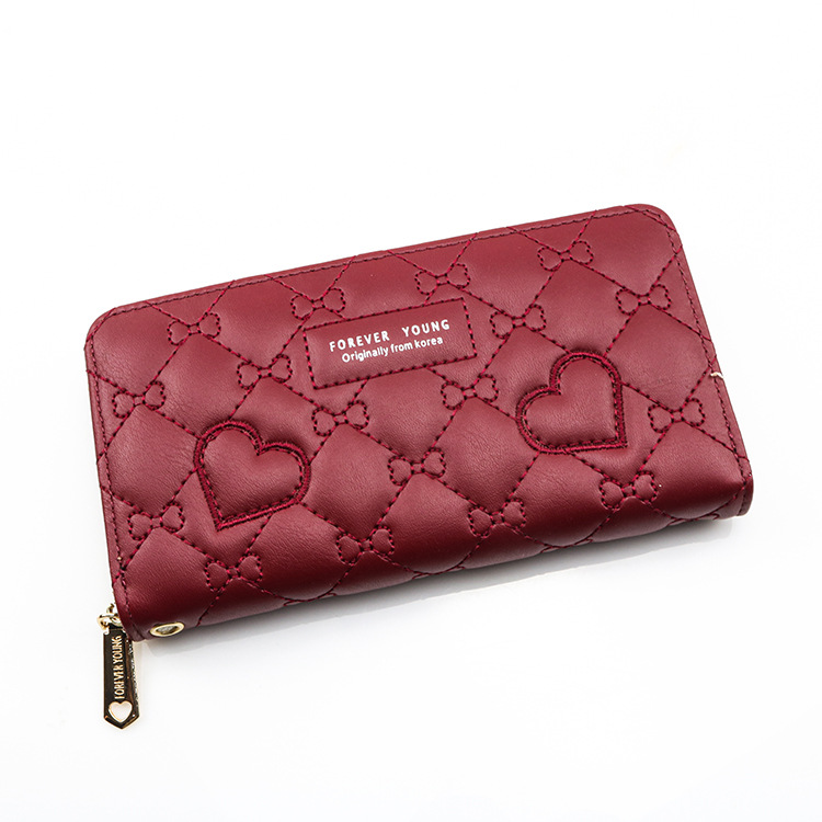 Embroidered Women&#039;s Wallet Trendy Hand-Held Single-Pull Wallet Heart-Shaped Coin Purse Multiple Card Slots Adult Wallet
