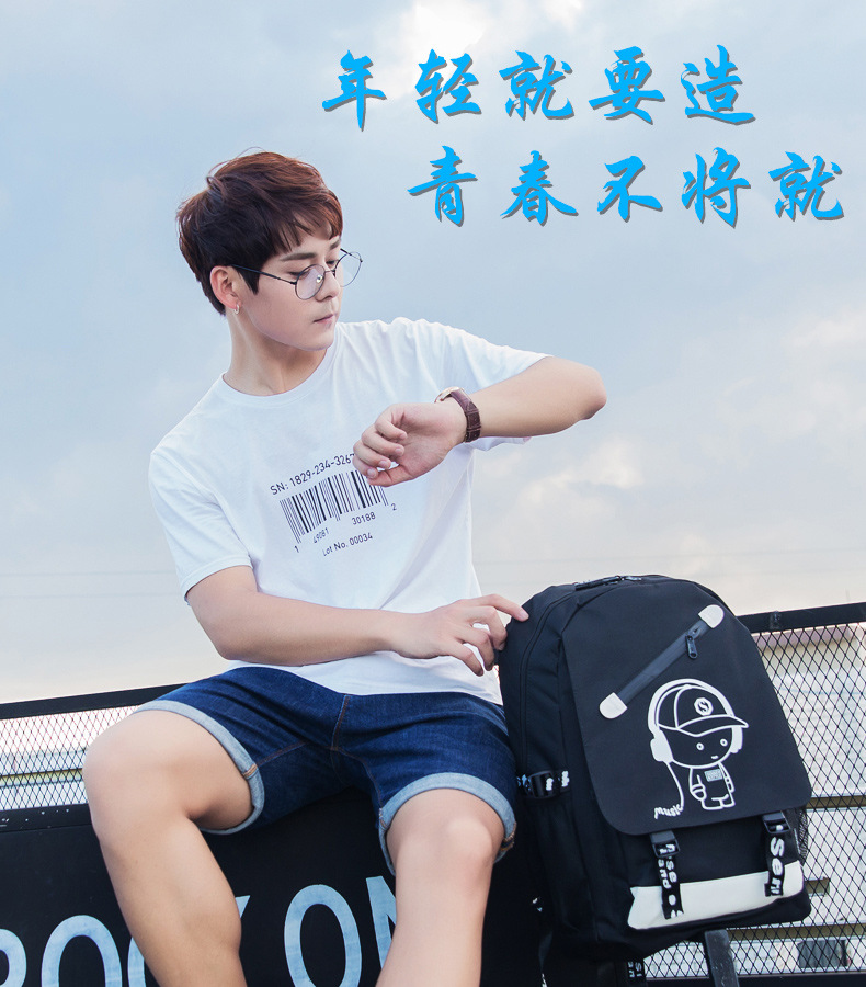 Cross-Border Amazon Cartoon Korean-Style Backpack Men's USB Backpack Travel Casual Computer Student Schoolbag