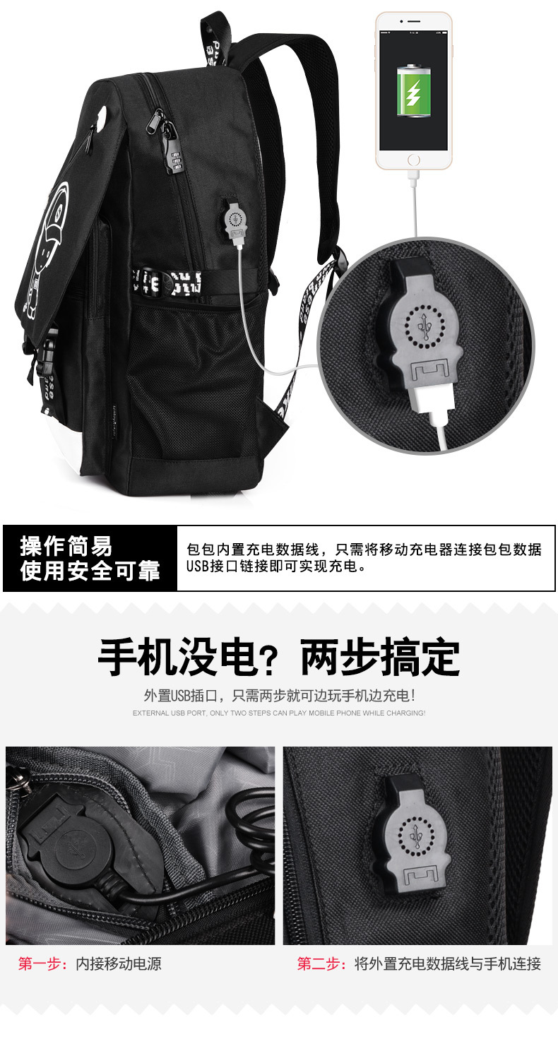 Cross-Border Amazon Cartoon Korean-Style Backpack Men's USB Backpack Travel Casual Computer Student Schoolbag
