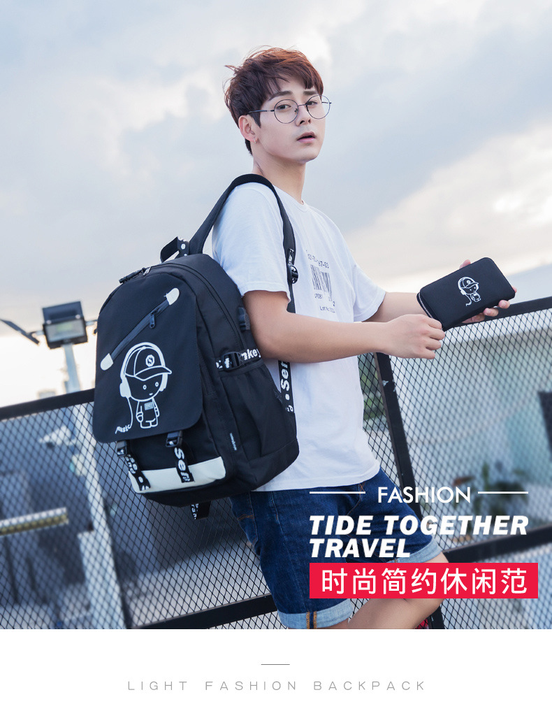 Cross-Border Amazon Cartoon Korean-Style Backpack Men's USB Backpack Travel Casual Computer Student Schoolbag