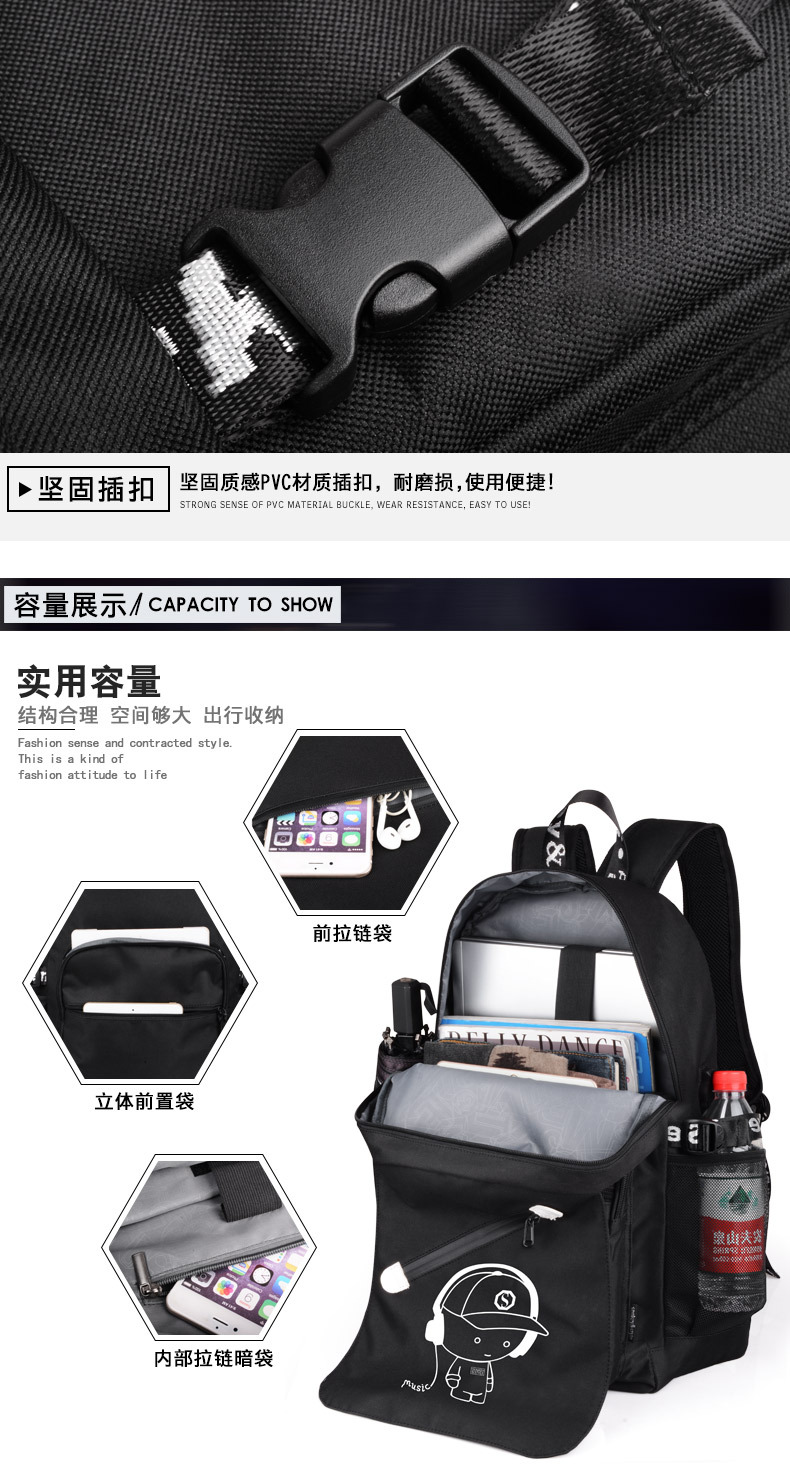 Cross-Border Amazon Cartoon Korean-Style Backpack Men's USB Backpack Travel Casual Computer Student Schoolbag