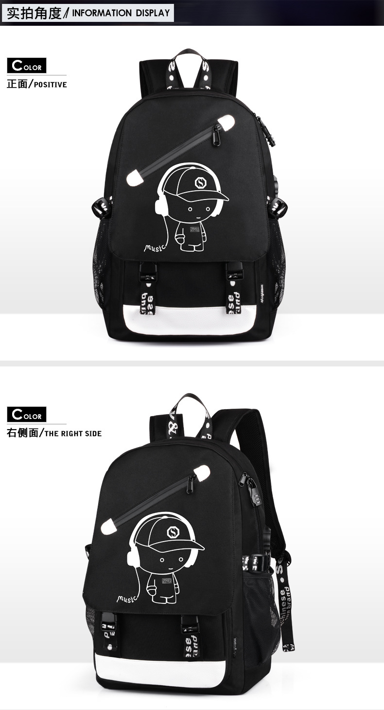 Cross-Border Amazon Cartoon Korean-Style Backpack Men's USB Backpack Travel Casual Computer Student Schoolbag