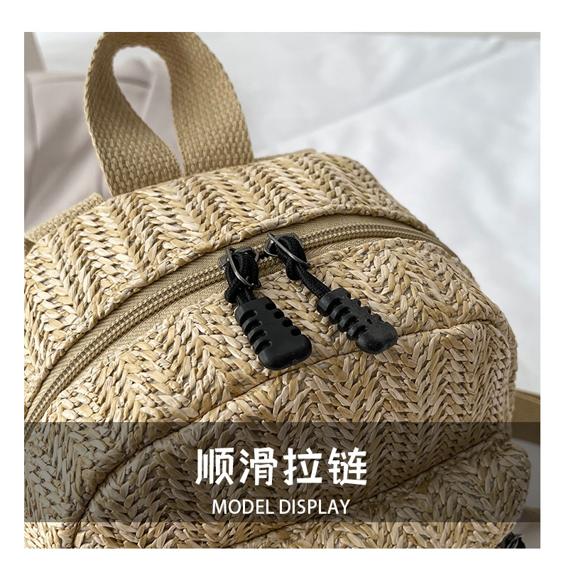 Retro Popular Woven Bag Backpack Female 2021 New Straw Backpack Small Schoolbag Woven Bag