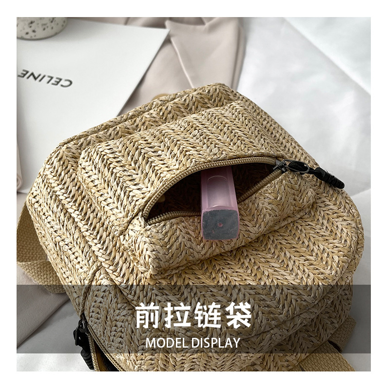 Retro Popular Woven Bag Backpack Female 2021 New Straw Backpack Small Schoolbag Woven Bag