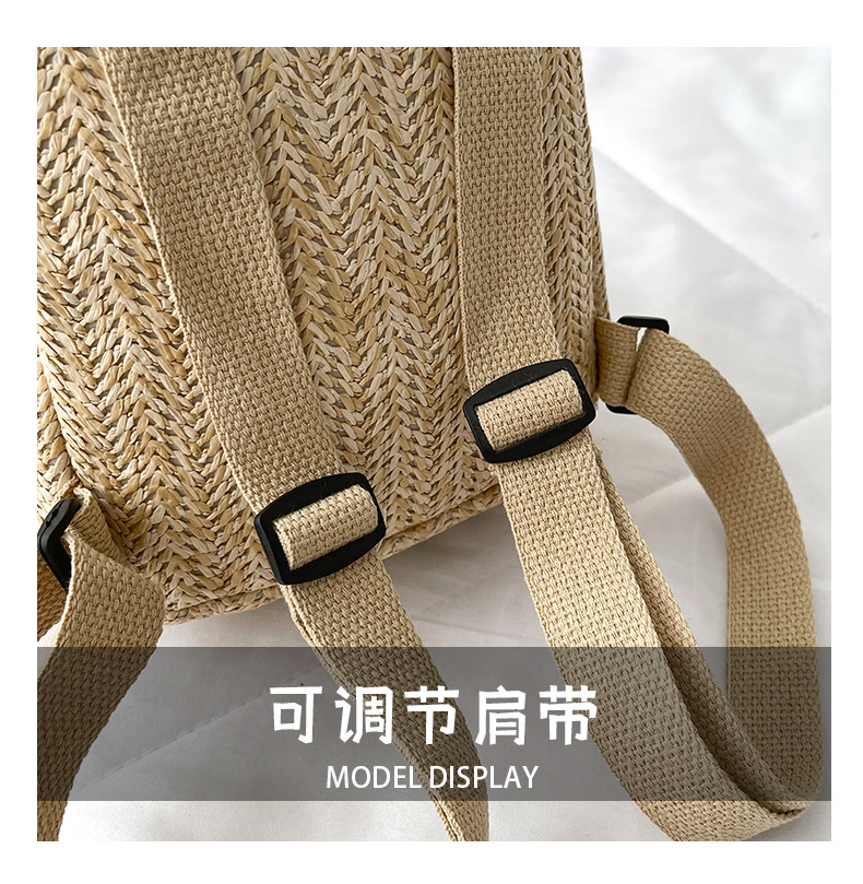 Retro Popular Woven Bag Backpack Female 2021 New Straw Backpack Small Schoolbag Woven Bag