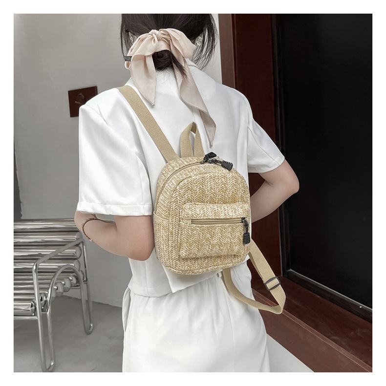 Retro Popular Woven Bag Backpack Female 2021 New Straw Backpack Small Schoolbag Woven Bag