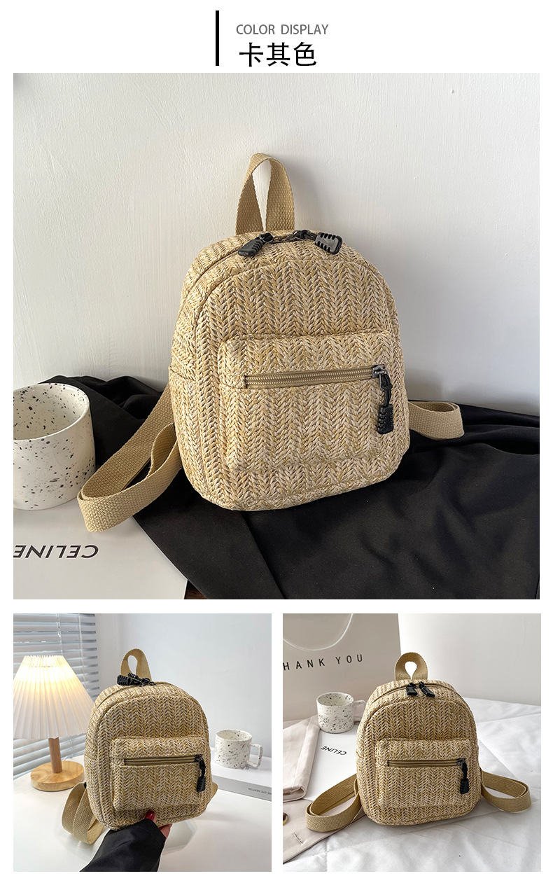 Retro Popular Woven Bag Backpack Female 2021 New Straw Backpack Small Schoolbag Woven Bag