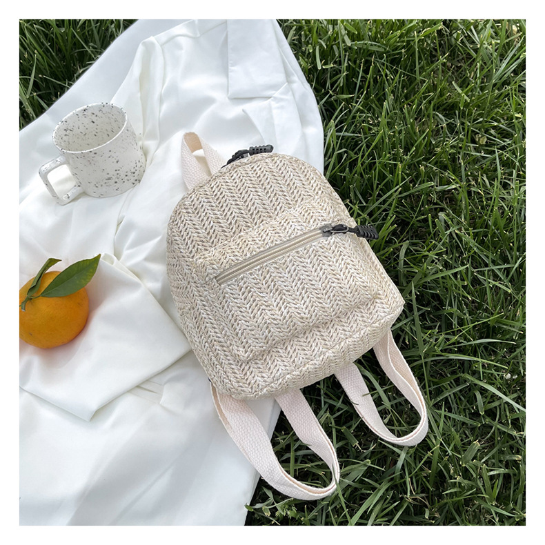 Retro Popular Woven Bag Backpack Female 2021 New Straw Backpack Small Schoolbag Woven Bag