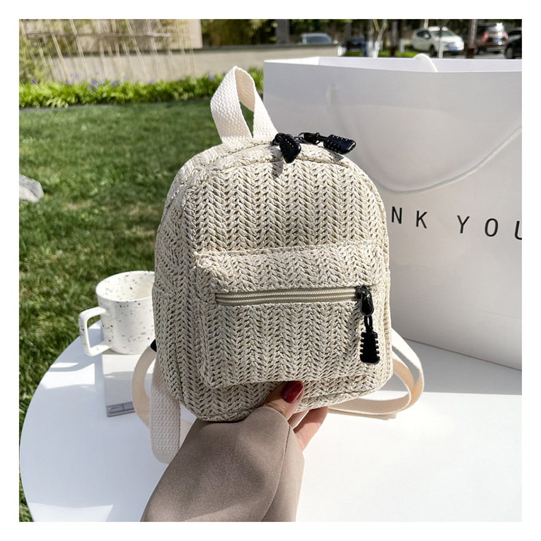 Retro Popular Woven Bag Backpack Female 2021 New Straw Backpack Small Schoolbag Woven Bag