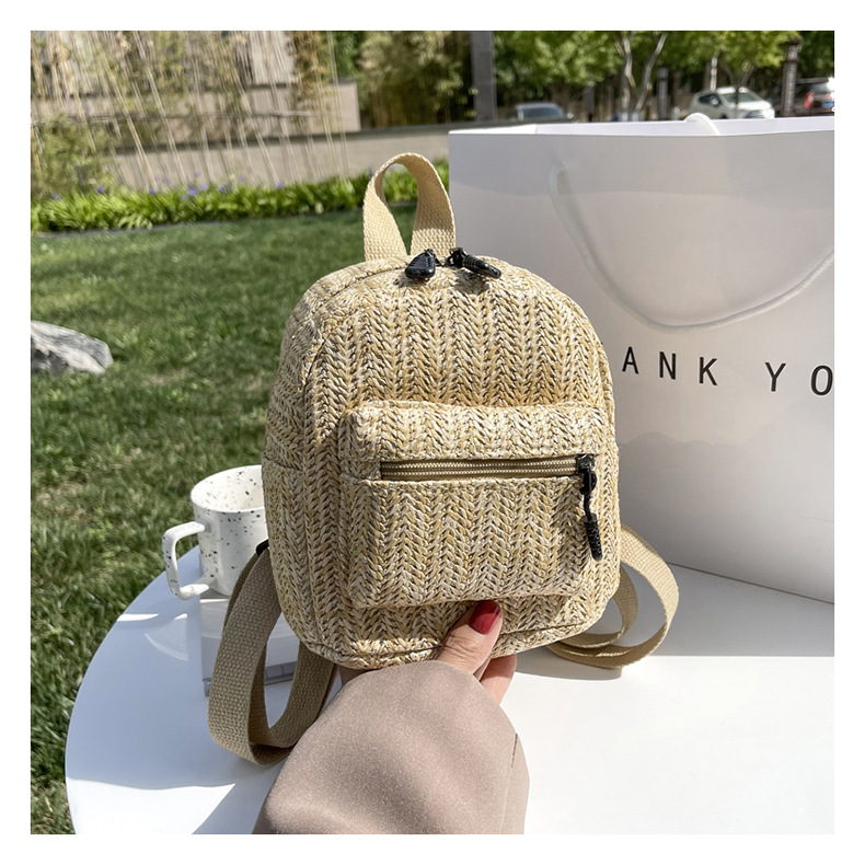 Retro Popular Woven Bag Backpack Female 2021 New Straw Backpack Small Schoolbag Woven Bag