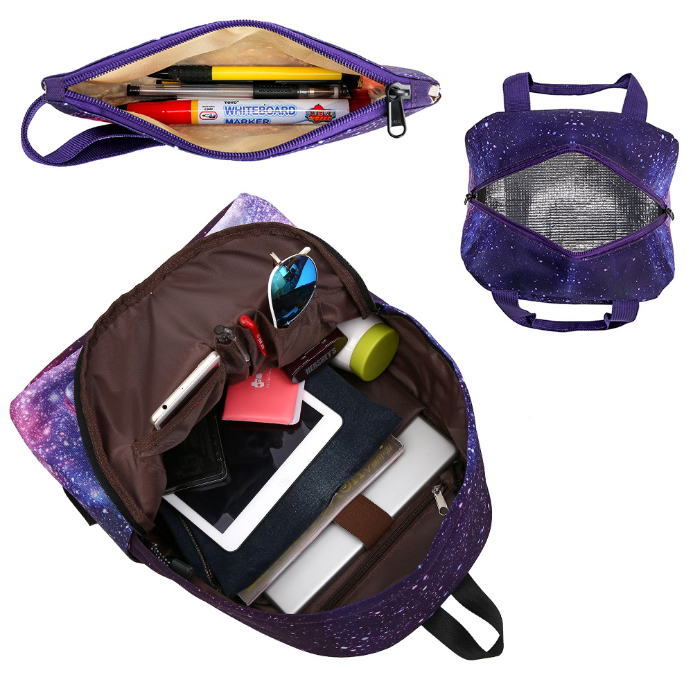 Three-Piece Set 2021 Starry Sky Backpack Student Schoolbag Female Lunch Bag Backpack Amazon