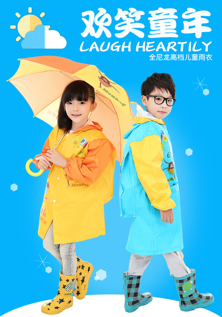 Korean Children's Raincoat Thickened Nylon Cartoon Fashion Raincoat Primary School Students with Schoolbag Seat Boys and Girls Poncho Customization