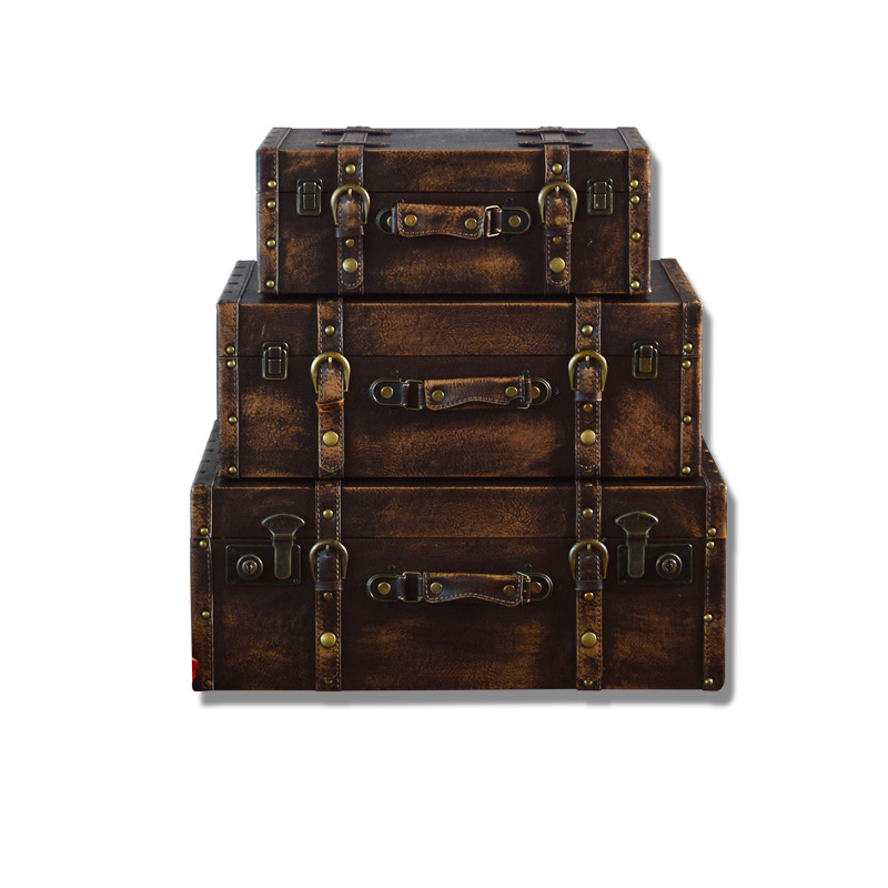 New Arrival Three-Piece Solid Wood Vintage Suitcase Photo Prop Decorations Boxes Clothing Store Decoration Box Customization
