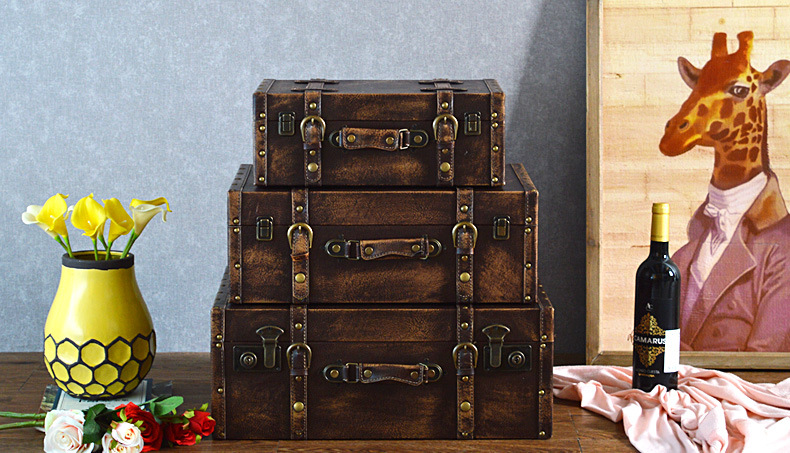 New Arrival Three-Piece Solid Wood Vintage Suitcase Photo Prop Decorations Boxes Clothing Store Decoration Box Customization