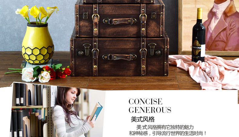 New Arrival Three-Piece Solid Wood Vintage Suitcase Photo Prop Decorations Boxes Clothing Store Decoration Box Customization