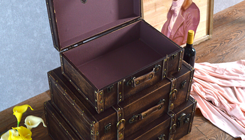 New Arrival Three-Piece Solid Wood Vintage Suitcase Photo Prop Decorations Boxes Clothing Store Decoration Box Customization