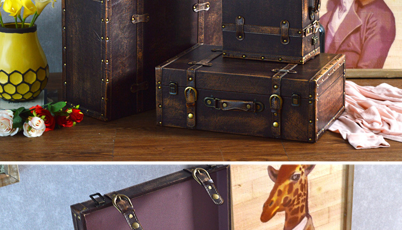 New Arrival Three-Piece Solid Wood Vintage Suitcase Photo Prop Decorations Boxes Clothing Store Decoration Box Customization