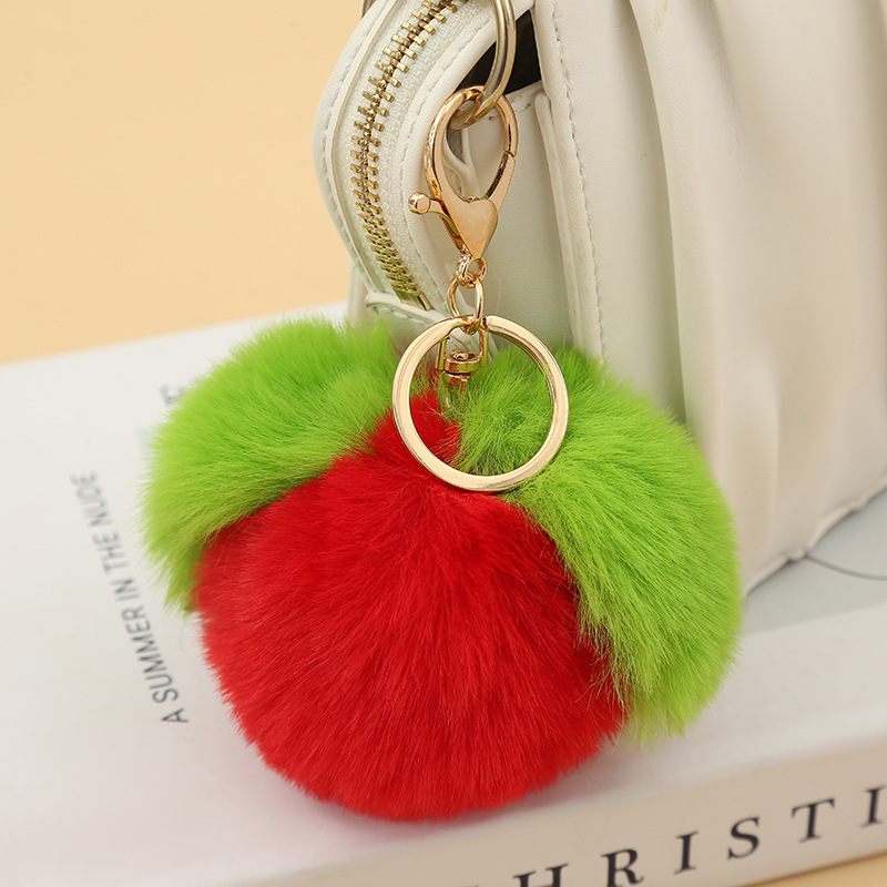 Factory Wholesale Creative Peach Plush Key Chain Car Key Ring Pendant Hair Ball Fruit Suitcase Ornaments