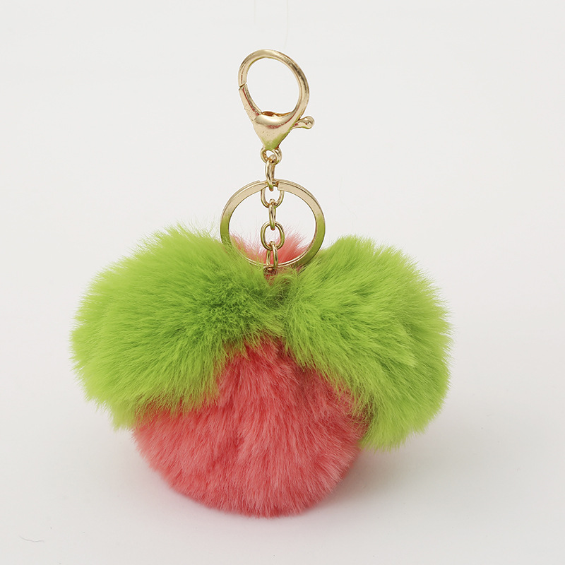 Factory Wholesale Creative Peach Plush Key Chain Car Key Ring Pendant Hair Ball Fruit Suitcase Ornaments
