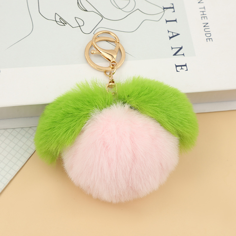 Factory Wholesale Creative Peach Plush Key Chain Car Key Ring Pendant Hair Ball Fruit Suitcase Ornaments