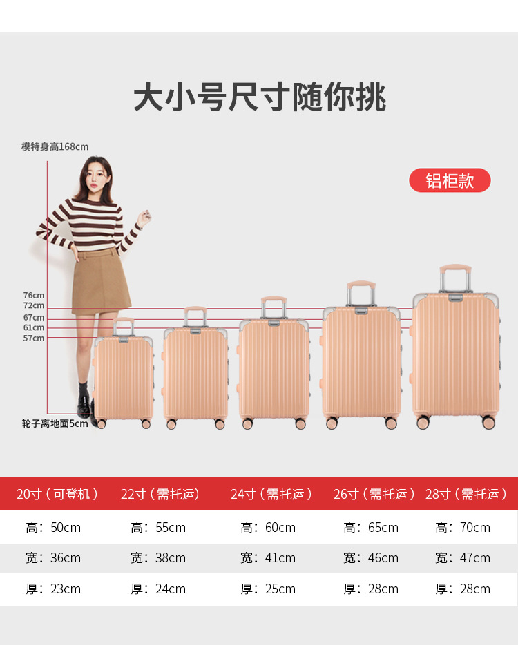 Suitcase Aluminum Frame Male and Female College Student Trolley Case Luggage Boarding Bag 20-Inch