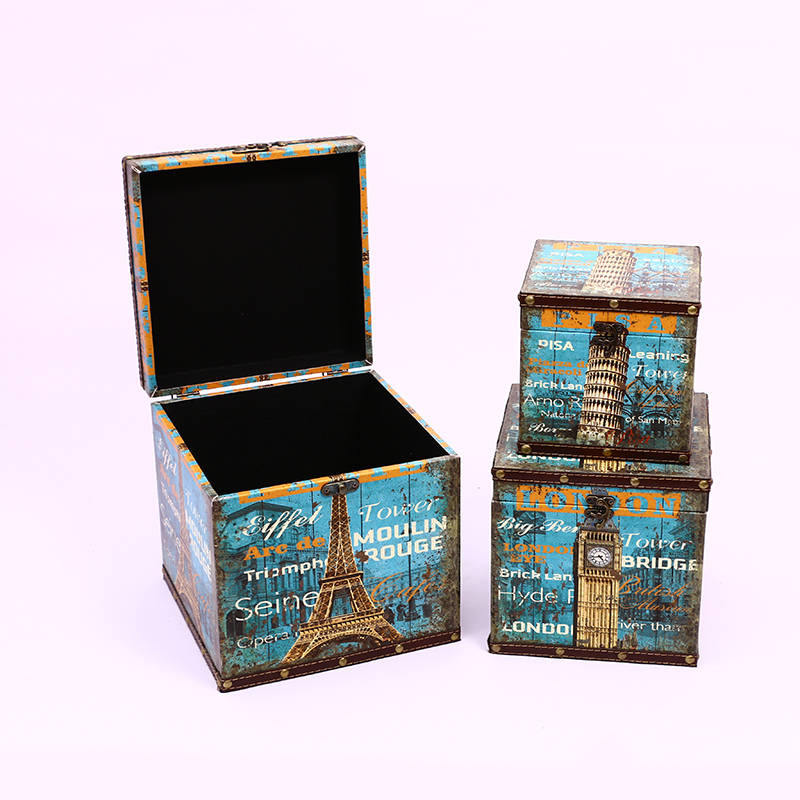 European-Style Retro Suitcase Storage Box Wooden Box Vintage Travel Props Leather Suitcase Distressed Creative Ornaments