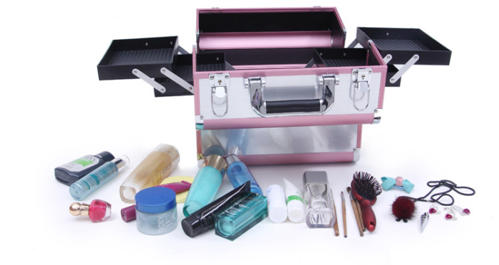 Fashion Korea aluminum cosmetic case lock button ladies suitcase bag