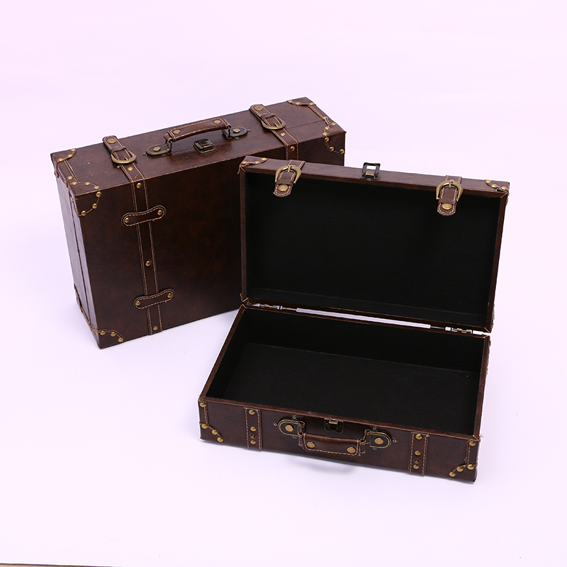 British Style Retro Leather Suitcase Suitcase Wooden Box Antique Box Show Window Decoration Display Shooting Props