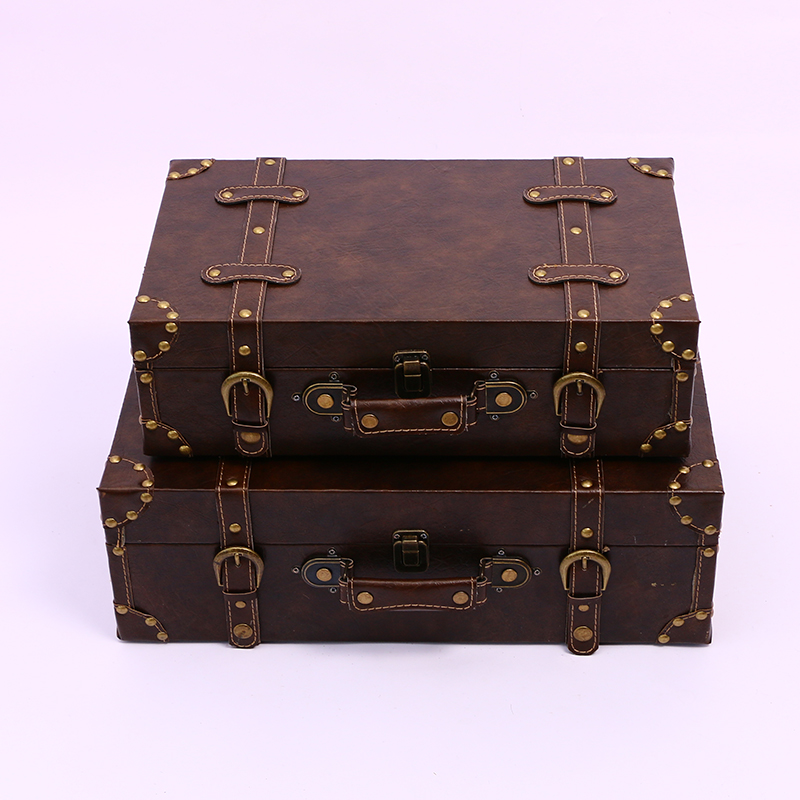British Style Retro Leather Suitcase Suitcase Wooden Box Antique Box Show Window Decoration Display Shooting Props