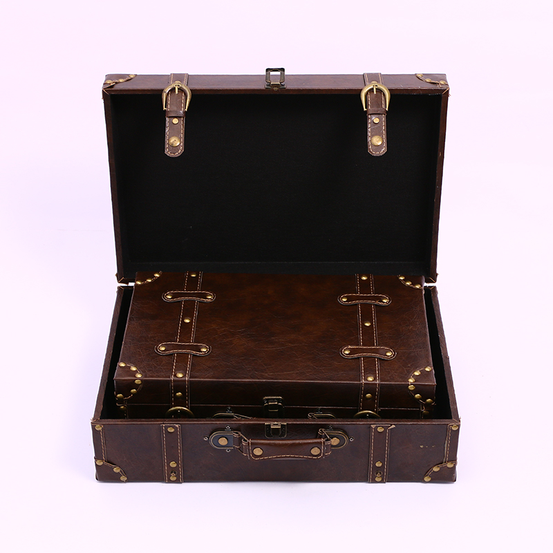 British Style Retro Leather Suitcase Suitcase Wooden Box Antique Box Show Window Decoration Display Shooting Props