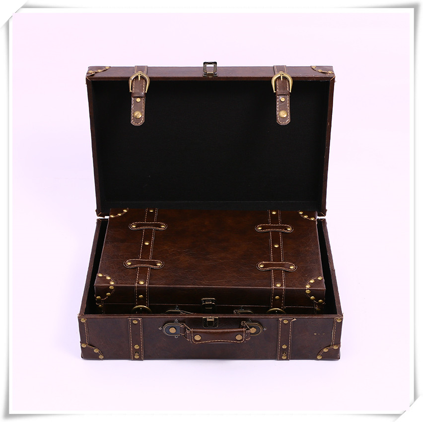British Style Retro Leather Suitcase Suitcase Wooden Box Antique Box Show Window Decoration Display Shooting Props