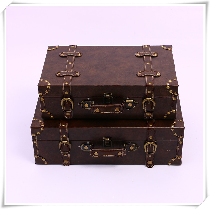 British Style Retro Leather Suitcase Suitcase Wooden Box Antique Box Show Window Decoration Display Shooting Props