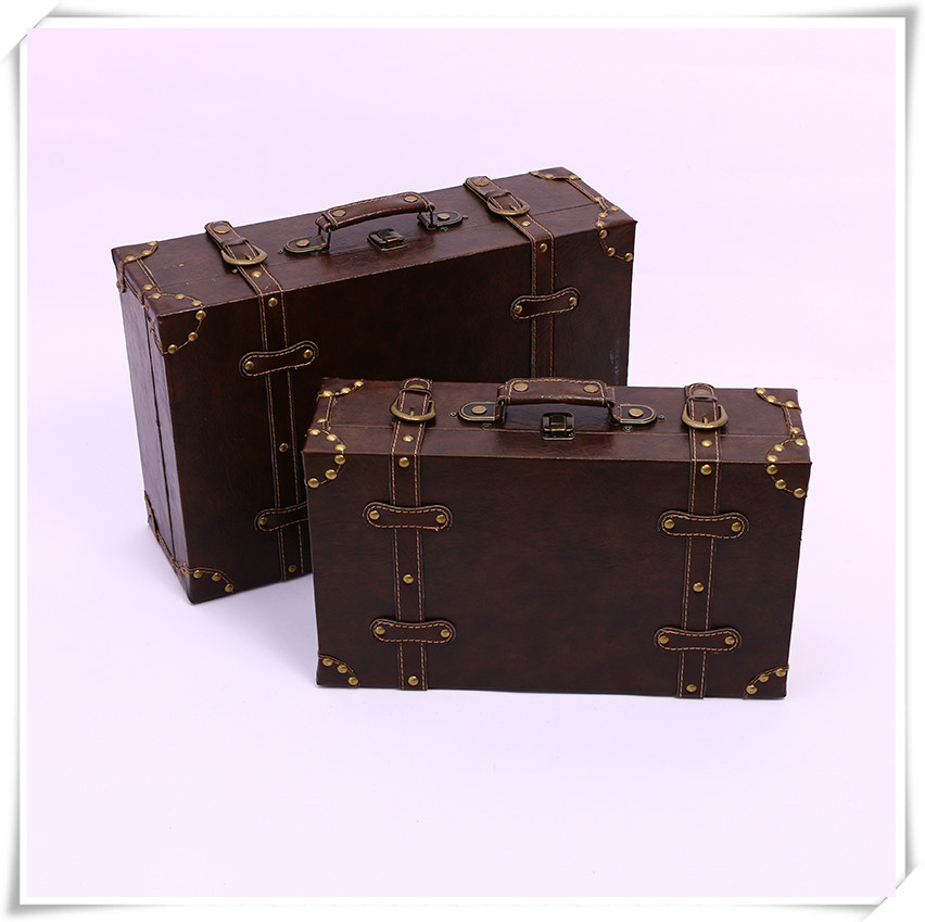 British Style Retro Leather Suitcase Suitcase Wooden Box Antique Box Show Window Decoration Display Shooting Props