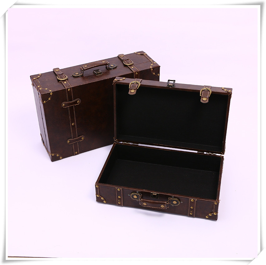British Style Retro Leather Suitcase Suitcase Wooden Box Antique Box Show Window Decoration Display Shooting Props