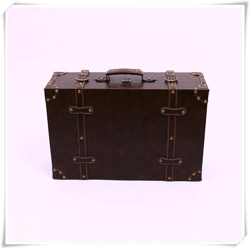 British Style Retro Leather Suitcase Suitcase Wooden Box Antique Box Show Window Decoration Display Shooting Props