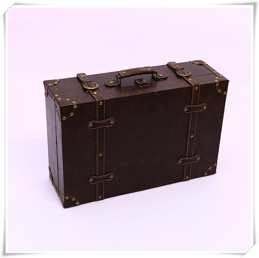 British Style Retro Leather Suitcase Suitcase Wooden Box Antique Box Show Window Decoration Display Shooting Props