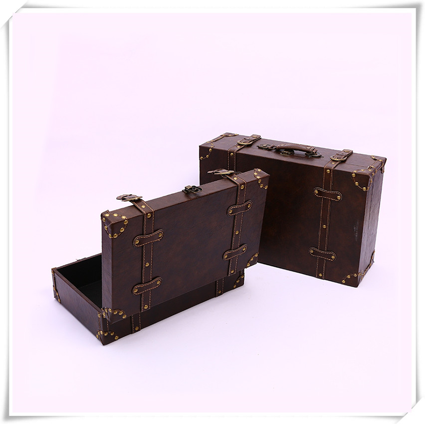 British Style Retro Leather Suitcase Suitcase Wooden Box Antique Box Show Window Decoration Display Shooting Props