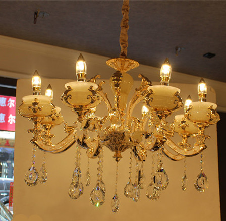 Zinc alloy crystal chandelier living room luxury stone villas duplex floor lamp 86098-8