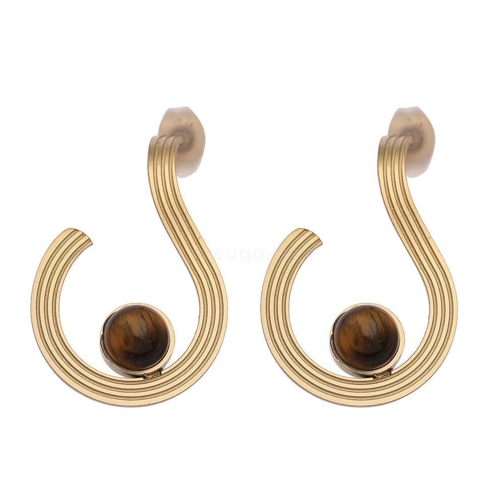 Alloy Tiger Eye Stone S-shaped Earrings Alloy Tiger Eye Stone S-shaped Earrings