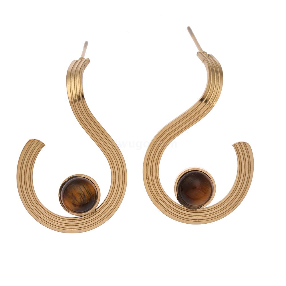 Alloy Tiger Eye Stone S-shaped Earrings